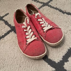 Red Arran style Birkenstock sneaker with white laces size 39R (US 7.5-8)